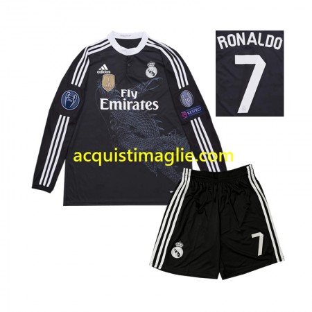 Divisa di Calcio Real Madrid Cristiano Ronaldo 7 2014 Retro Bambino Terza Manica Lunga